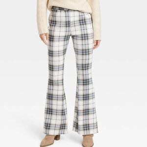 Grayson Threads Plaid Wide-Leg Pants in Cream, Black & Blue